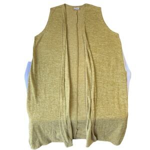 Lularoe Women Tunic Cardigan L Yellow Crew Neck Open Front Sleeveless Lightweigh
